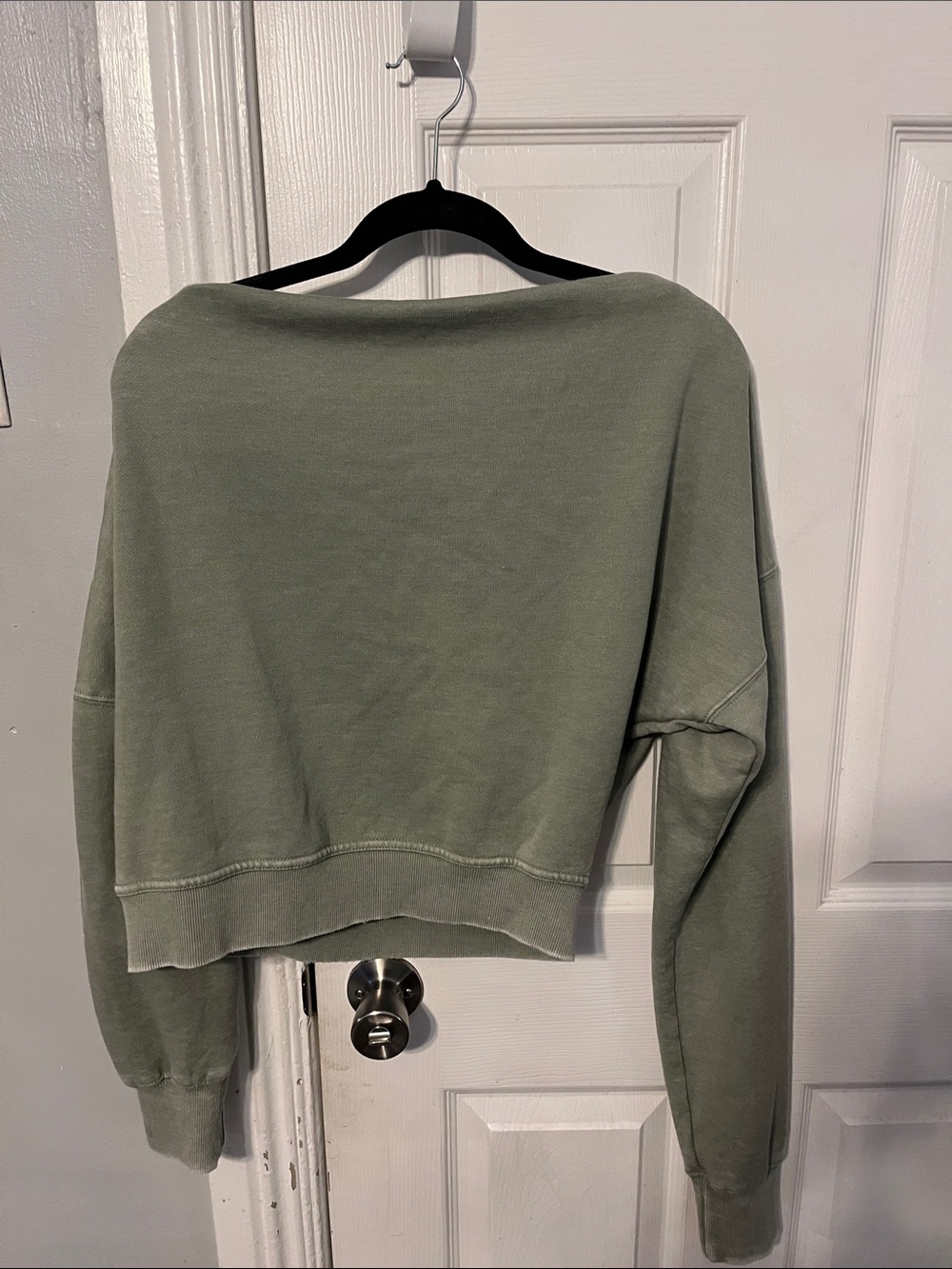 Free People Date Night Off-Shoulder Sweatshirt- Sage Green - Picture 11 of 15